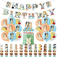 Bluey Dog Birthday Party Supplies, Puppy Dog Party Decorations - Happy Birthday Banner, Cake Toppers, Cupcake Toppers, baloni bērnu dzimšanas dienas svinībām