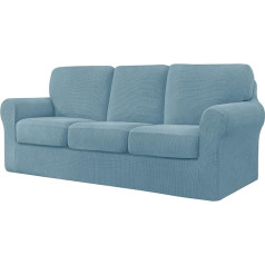 CHUN YI Stretch Sofa Cover 3 sēdvietas ar trīs atsevišķiem spilveniem un atzveltnēm, stilīgs žakarda spandekss auduma dīvāna pārvalks dzīvojamās istabas mēbeļu aizsardzībai (3 sēdvietas, dūmu zils)