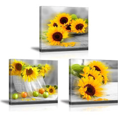 Piy Painting Sunflowers Art Print on Canvas Modern Wall Design Flower Photo - Printed Framed Picture Artwork for Bedroom Decor - Birthday Gift for Friends - 30 x 30 cm, 3 gab.