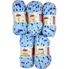 5 x 100 g Himalaya Dolphin Baby Colours vilna adīšanai, bērnu vilna, daudzkrāsaina, 500 g adāmadatas dzija, īpaši bieza (gaiši zila, zila, dzeltena, 80403)