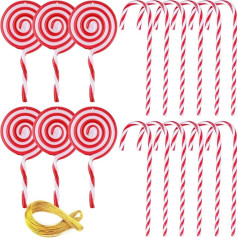 YUNSTK 21 gabali Candy Cane Ziemassvētku rotājumi Ziemassvētku Lollipop Candy Cane Ornaments Sarkanā un baltā Ziemassvētku rotājumi eglītei Plastmasas Candy Canes Home Party Supplies