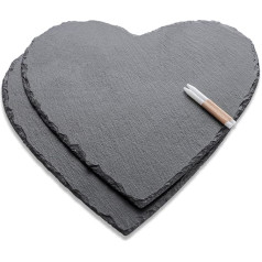 WLWNWWFT Slate Heart Plate, liels, 30 cm, 2 komplekti, Slate Heart Plate ar krīta pildspalvu, Servēšanas šķīvis no šīfera, melns, Slate Hearts servēšanai un marķēšanai