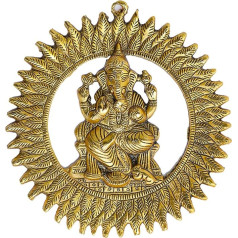 Ganesha Wall Hanging Metal Ganesh ar saules statujas skulptūra Idol Indijas sienas D cor Antique Ganpati zem saules statujas mājās, ieejas, templis Pateicības dāvana dekori Jaungada dāvanu Puja rotājumi