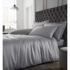 Catherine Lansfield SILVER SILKY SOFT SATIN DUVET COVER SET SUPER KING SIZE