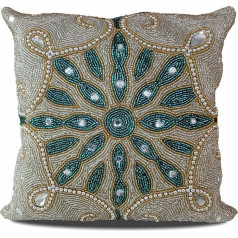 Lina klubi Super Luxury Soft Beaded Euro spilvens Case spilvens Cover Square Design 14 x 14 collas Teal Gold Silver