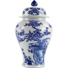 zilā un baltā porcelāna vāze, ķīniešu Ming stils, plūmju ziedu un putnu raksts, augstums 35 cm