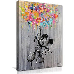 Mickey Mouse Einstein Graffiti Canvas Print Picture Print Poster Office Bedroom Cafe Decoration with Frame Mickey 90x60cm