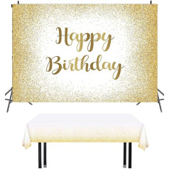 Balta un zelta dzimšanas dienas fona galdauts komplekts Zelta plankumainais zelts Glitter Happy Birthday Party Supplies Cake Table Banner 2 gab.