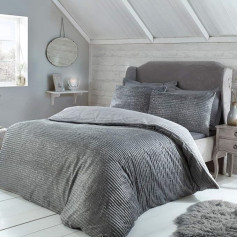 Sleepdown Ribbed Fleece gultasveļas komplekts ar spilvendrānām Glitter Grey Reversible Warm Cosy Super Soft Duvet Cover gultasveļas komplekts ar spilvendrānām King (220x230cm)