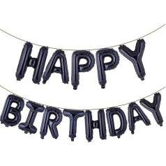 YPSelected Happy Birthday Balloons Banner 16 collu karājas dzimšanas dienas baloni 3D sudraba folijas burtu baloni bērniem un pieaugušajiem dzimšanas dienas svinību dekorācijas piederumi (melns)