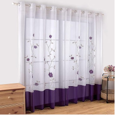 SIMPVALE 2 Pack Floral Embroidery Sheer aizkari dzīvojamā istaba guļamistaba balkons 140 x 175 cm violeta