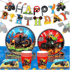 JeVenis Monster Trucks dzimšanas dienas dekorēšana Monster Trucks Party Supplies Monster Trucks Party Plāksnes un salvetes Monster Trucks Galdauts Monster Trucks Monster Trucks Birthday Banner