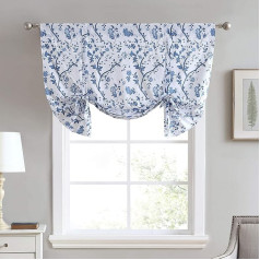 Laura Ashley Elise Collection Stylish Floral Print Valance Curtain Chic Decorative Window Decoration for Home Decor, Cotton, Blue, 50