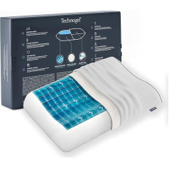 Technogel New Generation Original anatomisks ortopēdisks kakla atbalsta spilvens, antibakteriāls, kakla gēla spilvens muguras un sānu miegam ar spilvena pārvalku, 09 cm augstumā