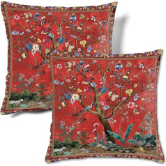 HMS Happy Memories Samta spilvenu pārvalki Square Decorative 18x18 Inch (45x45cm) komplekts 2 dīvānam Dīvāns Gulta Dzīvojamā istaba Guļamistaba (Boho Red Tree)