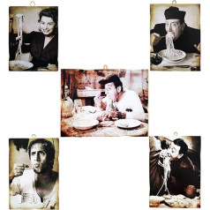 KUSTOM ART Cucuba Komplekts no 5 Vintage stila bildes Loren Don Camillo-Fernandel Sordi Loren Totò Pizza Print on Wood Restaurant Pizzeria Tractor Bar Hotels