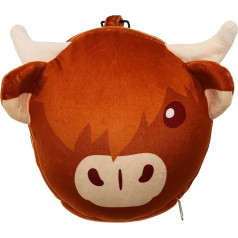 Puckator Relaxeazzz Highland Coo Cow apaļš plīša spilvens ceļojumiem un acu maskas spilvens, 95% poliesters un 5% elastāns, daudzkrāsains, viens izmērs