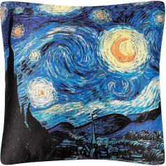 VON LILIENFELD Vincent van Gogh Starry Night Art Dekoratīvais spilvens 40 x 40 cm Dīvāna spilvens Dekoratīvs mājas dzīvojamās istabas spilvena pārvalks ar pildījumu, apdrukāts abās pusēs