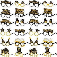 Suilung Pack of 24 Happy New Year Glasses 2023 Jaungada vakars Aksesuāri Jaunumi Papīra brilles Chic Glitter Dekoratīvās saulesbrilles Saulesbrilles Foto rekvizīti Brilles Happy New Year Decoration Party Gifts