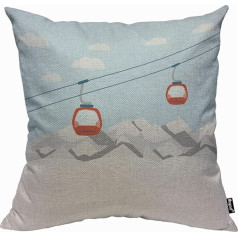 Mugod Blue Cable Red Ski Lift Cushion Cover Throw Pillow Cover Gondolas Moving in Snow Mountains Car Cushion Cover for Men Women Decorative Home Sofa Chair Couch 45x45cm