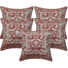 Stylo kultūra Indijas Dekoratīvie spilvenu pārvalki Bordo brokāta žakarda Paisley spilvenu pārvalki 16 x 16 kvadrātveida tradicionālie Pāvs 40 x 40 cm spilvenu pārvalki (5 komplekti)