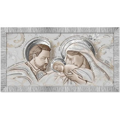 Lupia - Modern Picture The Kiss Ceramic Mix Holy Family Giovy, dekorēšana Glitter, koka rāmis Sudraba svītras, piemērots guļamistabai, viesistabai un birojam, 60 x 110 cm, druka uz koka