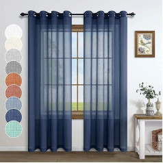 Navy Blue aizkari 96 collu garš dzīvojamā istaba pāris komplekts 2 paneļi Gommet Eyelet Light Voile lina austas aizkari Blue Semi Sheer Home Decor 52x94 collu kritums