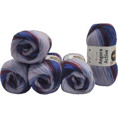 5 x 100 g YarnArt Angora aktīvās vilnas daudzkrāsaina ar krāsu gradientu, 500 g adāmadatas ar 25% mohēras, krāsu gradients, vilna (Bordo pelēki zils 855)