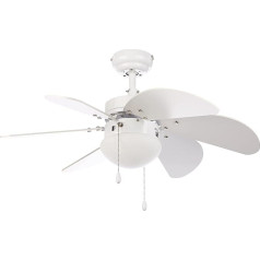 Orbegozo CP 15076 B Griestu ventilators ar apgaismojumu, 6 koka lāpstiņas, kluss, 3 ātrumi, 80 cm diametrs, 50 W jauda, balts