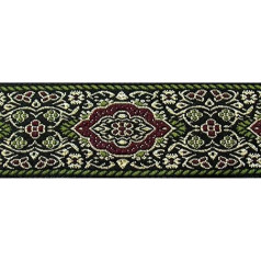 1A-Kurzwaren 35589-V5 Medallion Border Woven Ribbon 35 mm Krāsa: Green Burgundy Gold Iesniedz 1A-Kurzwaren