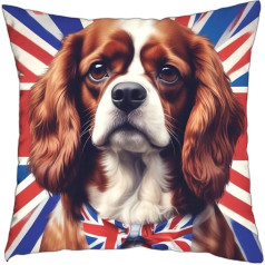 The Beach Stop Pop Art King Charles Spaniel Dog Accent Cushion Cover Abstract Home Decor Gift Idea 45x45cm King Charles UK Flag