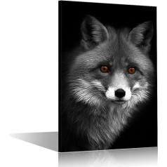 Dabas Wildlife Yellow Fox Eyes Home Decor Art Prints Lovely Animal Fox Wall Decor for Living Room 1 gab Meža dzīvnieki melnā un baltā siena Art Stretched un ierāmētas gatavs pakārt (16 collas W x 24