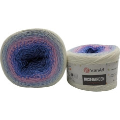 YarnArt Rosegarden, 500 g bumbas vilnas, krāsu gradients, 100% kokvilna, bumbas adīšanas vilna, daudzkrāsaina (balta, rozā, zila 301)