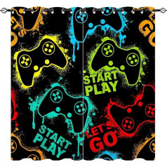 YUANZU Gamepad Bērnu aizkari, abstraktā silueta Gamer Joystick Game Print Pattern Eyelet Blackout Room aptumšošanas logu aizkari zēniem Teen guļamistaba 2 paneļi W 117 cm x D 137 cm