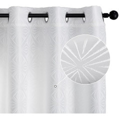 GIRASOLE HOME 1 pāris žakarda aizkari Semi Blackout Diamond Pattern Sheer aizkari viesistabai guļamistaba iekštelpās 2 paneļi ar cilpām (140 x 145 cm, balts)