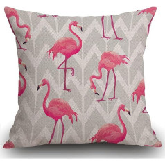 Smooffly spilvena pārvalks Rozā Flamingo ģeometriskais kvadrātveida kokvilnas spilvena pārvalks Throw Pillow Case for Home Sofa Couch Car Seat Dekoratīvs 18x18 collu rozā balta pelēka