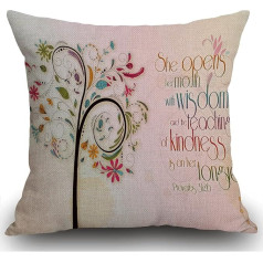 Smooffly Inspirational Christian Bible Verse Citation Cushion Cover 45x45cm Viņa atver muti ar gudrību un labestības mācība ir uz viņas mēles