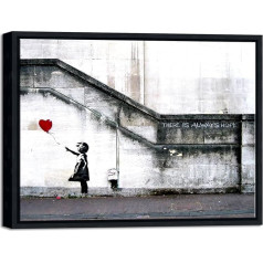 Wieco Art Banksy Grafitti meitene ar sarkanu balonu pelēks melns rāmis audekls siena mākslas attēlu drukāt sienas mākslas attēlu drukāt dzīvojamā istaba guļamistaba apdare sarkans 16x12 collu (ierāmēts)