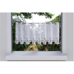 Devola Transparent Voile Net aizkars Fine Floral Pattern Embroidered Bistro aizkari Modern Window Curtains Īsi aizkari Virtuves aizkari Panneaux ar izliektu malu H x W 90 x 150 cm White Pack of 1