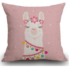 Smooffly Dekoratīvais spilvens Case Square 45x45cm Cute Cartoon Llama Pink Animal Art Drawing Funny Girl Greeting Happy Lamas Love Home Decor Throw Pillow Case 45x45cm