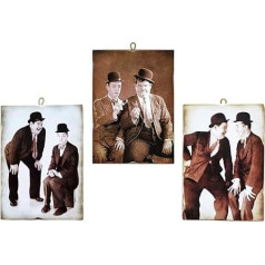 KUSTOM ART Kompozīcija no 3 vintage slaveniem aktieriem Stanlio un eļļa (Stan Laurel & Oliver Hardy) Koka izdruka 18 x 25 cm