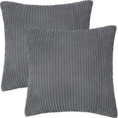 PiccoCasa 2 Pack Soft Corduroy Cushion Cover 20x20 collu svītrains spilvenu pārvalks Dekoratīvie Throw spilvenu pārvalks dīvāna dīvāna dīvāna gultas veļa Dzīvojamā istaba Auto sēdeklis mājas dekors tumši pelēks