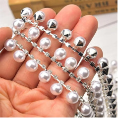 1 Yard White Pearl Trim Tassel Rhinestone Chain Round Bead Pendant Belt Clothing Embellishment Diy Jewellery Necklace Accessories