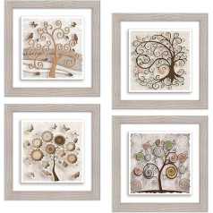 Lupia 4 gleznu komplekts uz keramikas rāmja Shabby Modern Beige Tree 29 x 29 cm