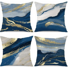 BCKAKQA Throw spilvenu pārvalki 4 Pack 18 x 18 collu Navy Gold Dekoratīvie spilveni pārvalki 18 x 18 collu lina kvadrātveida guļamistabai Dzīvojamā istaba Dīvāns Dīvāns Gulta