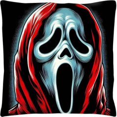 Ghostface Scream Scary šausmu filmu spilvenu pārvalks | Unikāls mājas dekors dāvanu ideja | 45 x 45 cm | Scream Black and Red