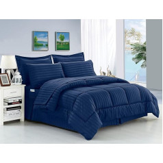 Elegant Comfort nemaisāms - zīdaini mīksts dobby svītrainu svītru gultasveļas komplekts, 8 daļas, King Navy Blue