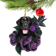 MYJIO Purple Rose Dog Decoration | Dog in the Purple Rose Ziemassvētku eglītes un automašīnas rotājums, dāvana suņu mīļotājiem, automašīnas rotājums, mājas dekors KOT-