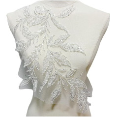 Rockreyoa Svīņpulkstenīšu pērlītes Ziedi Izšūšana Izšūšanas mežģīnes Applique Ziedu mežģīnes Patches Izšūti Trim Rhinestone Tulle Trim Studded Audums Prom kleita kāzu amatniecības balts Pack of 2