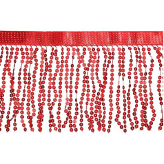 QUARKZMAN 1 Yard 6 collu Sequin Fringe Trim, Sequin Lace Sparkling Fringe Trim Tassel lentes DIY latīņamerikāņu deju kleita apģērbu šūšanas amatniecības dekori (sarkans)